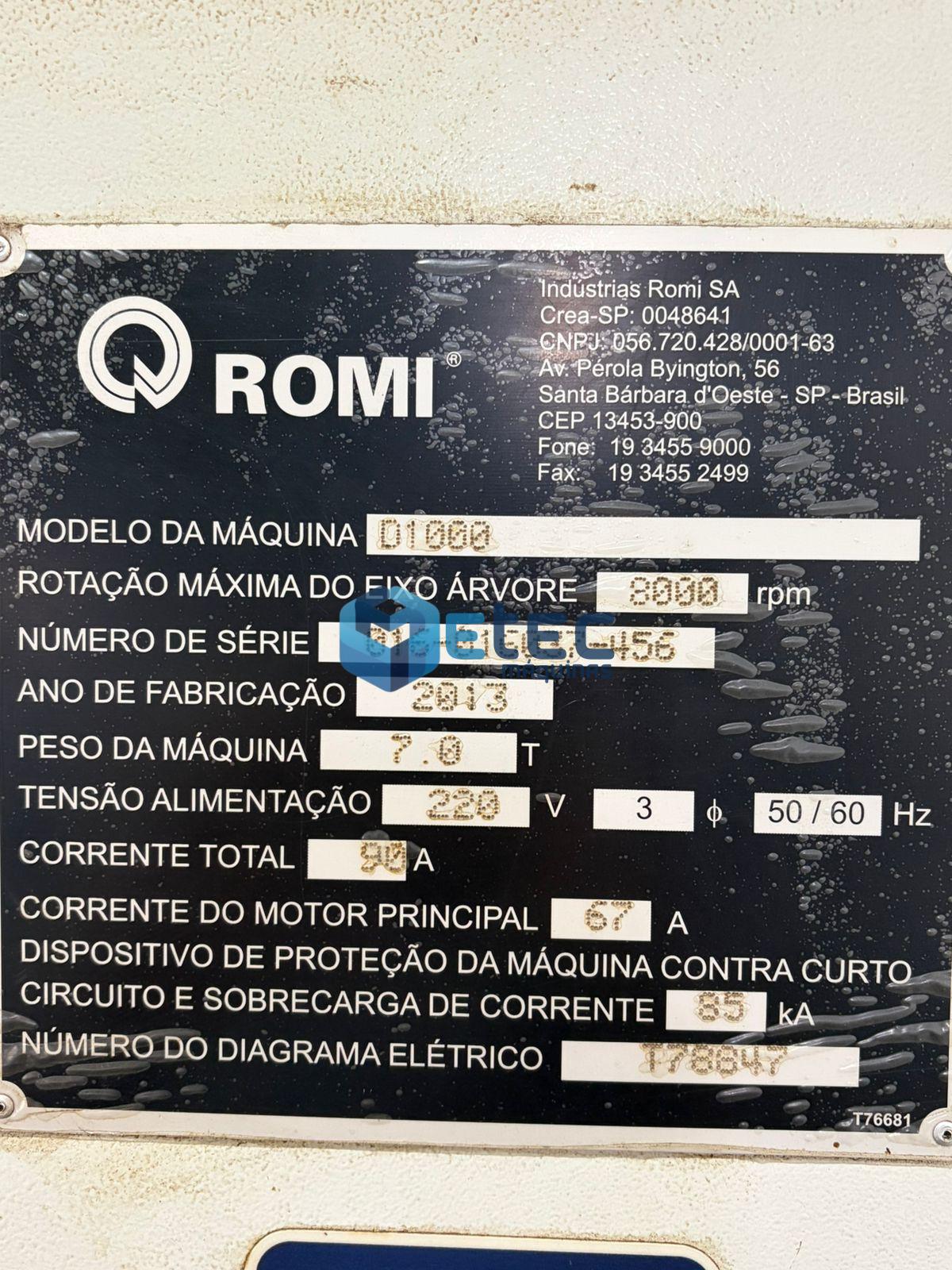 Centro de Usinagem ROMI D1000 com 4° Eixo