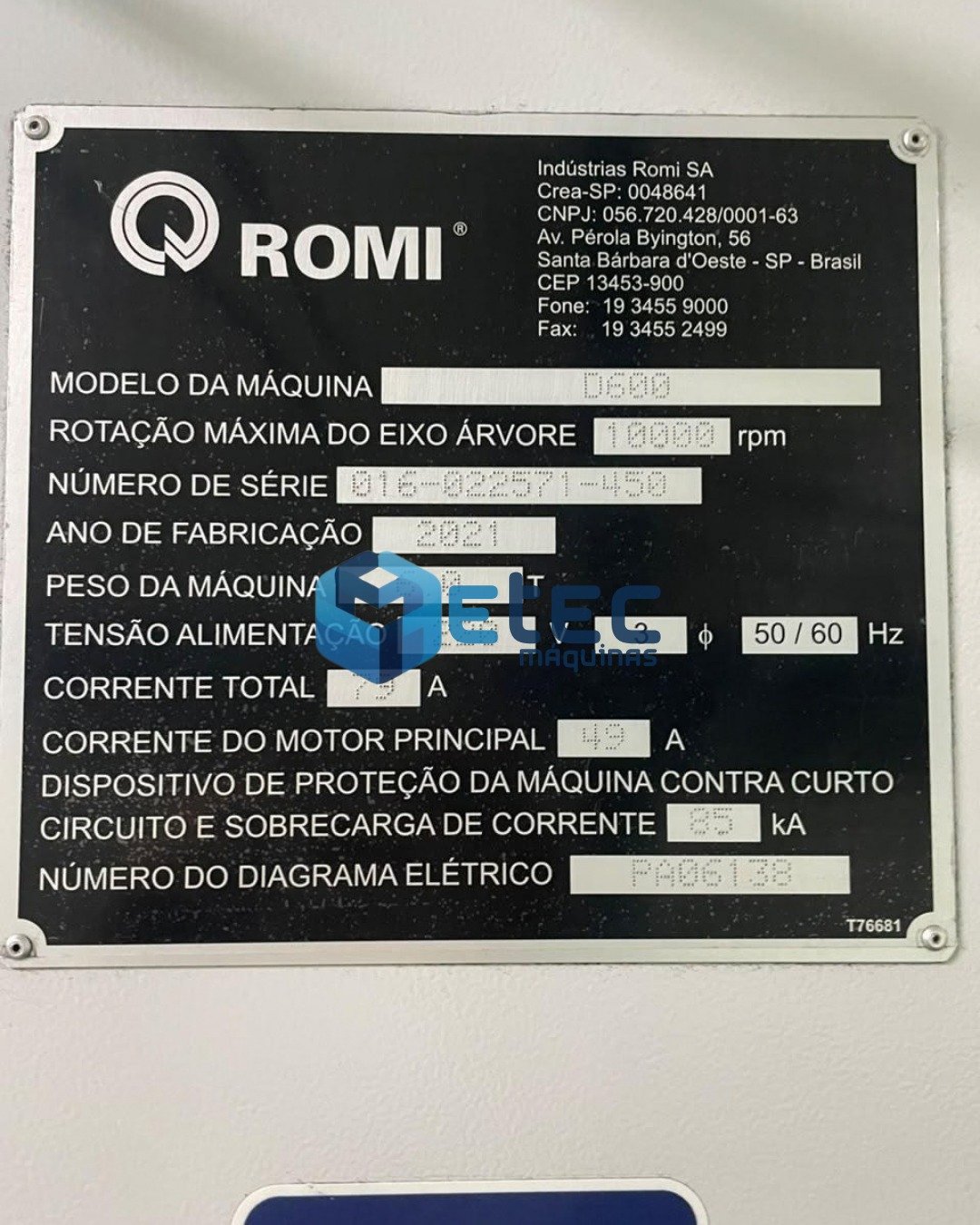 Centro de Usinagem Vertical ROMI D600