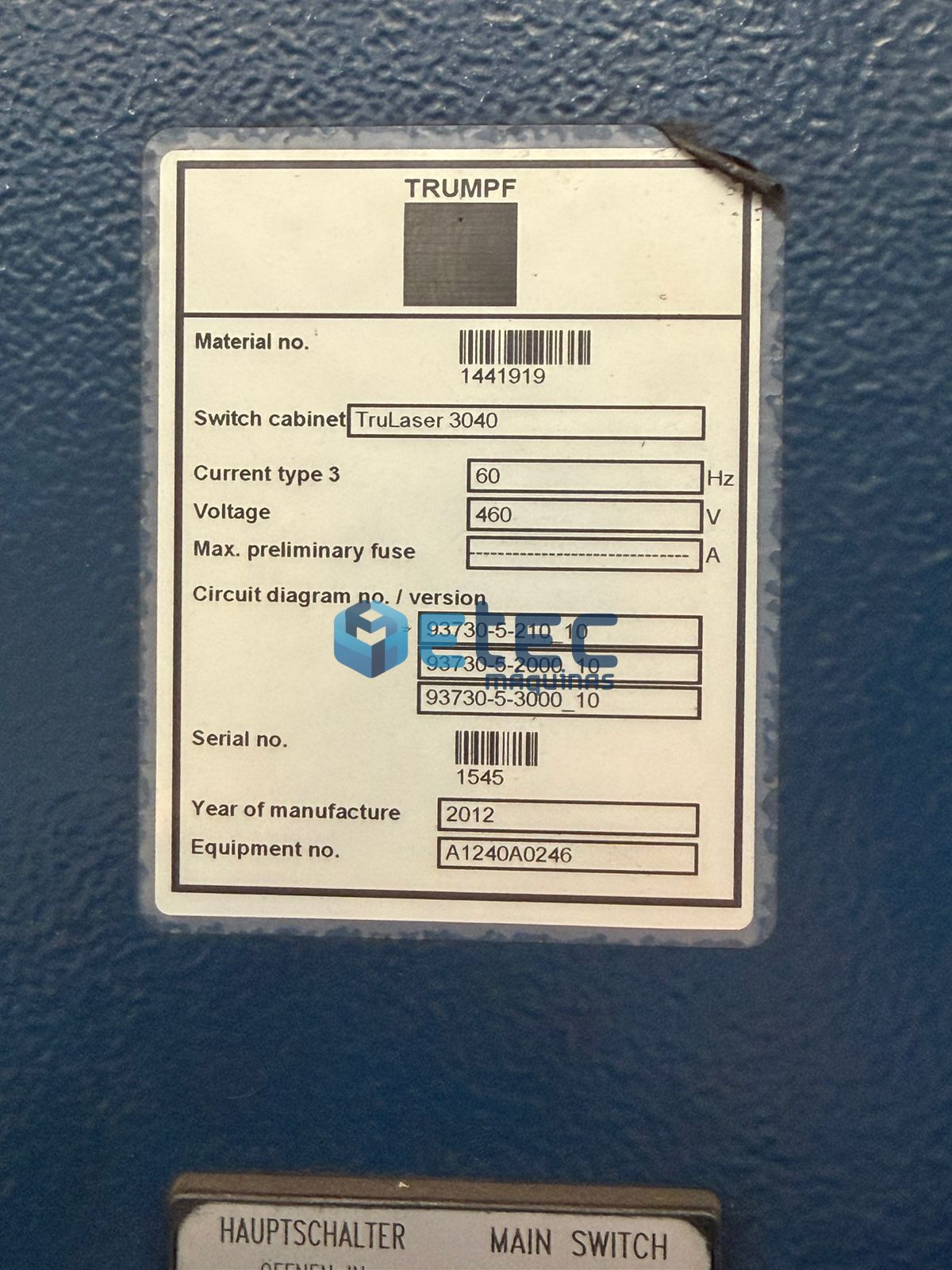 Corte a Laser CO2 Trumph Trulaser 3040(L 32)