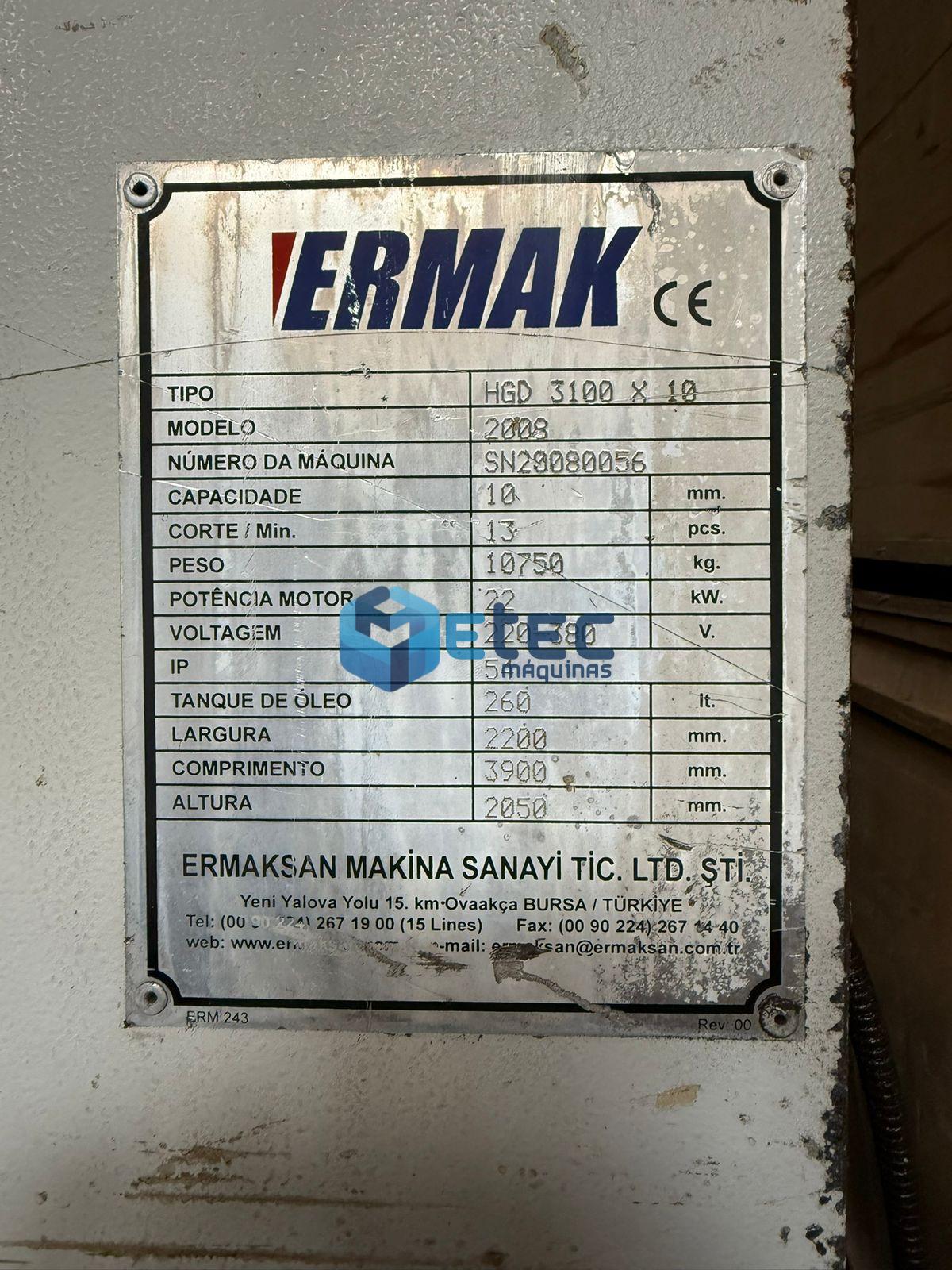 Guilhotina Hidráulica CN Ermak HGD 3100 x 10