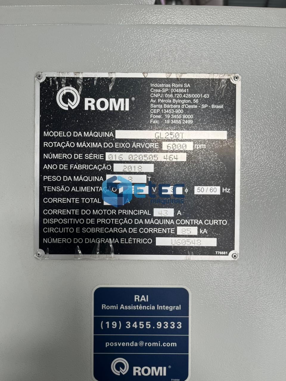 Torno CNC  - NOVA GERAÇÃO Romi GL250