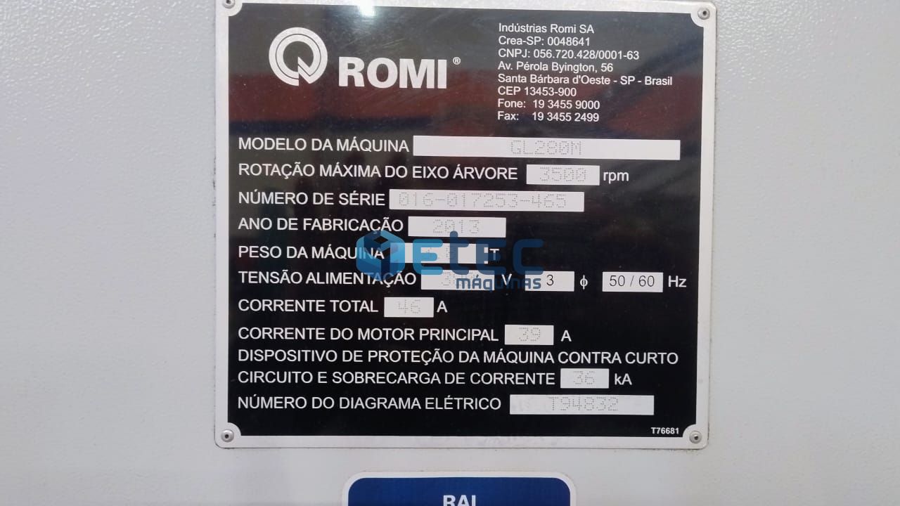 Torno CNC ROMI GL 280M Com Ferramenta Acionada